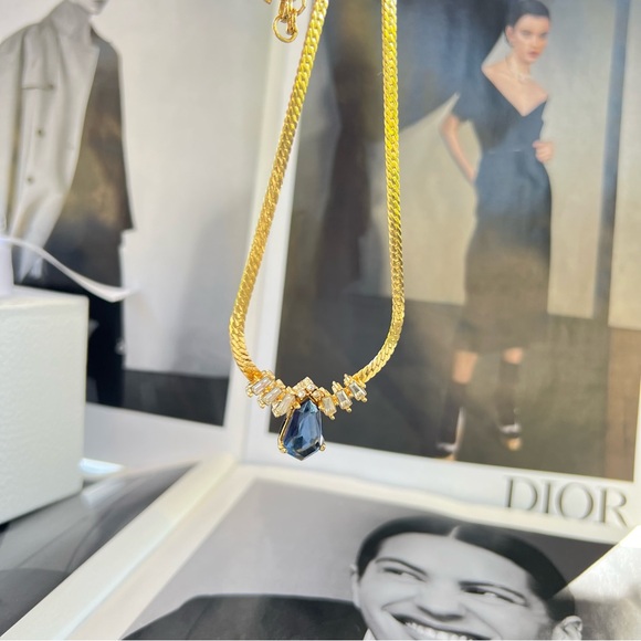 DIOR Water Drop Necklace Gold Plated Christian Dior Jewelry Emerald Cut - Picture 7 of 13